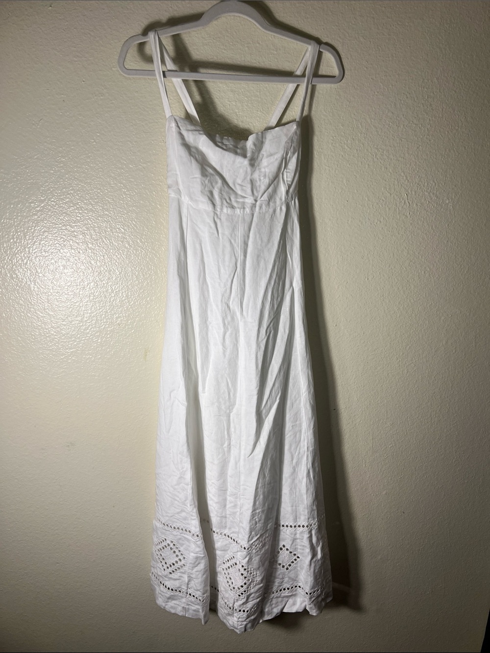 Madewell White Eyelet-Hem Spaghetti-Strap Midi Dress linen blend size 12 - Picture 3 of 10